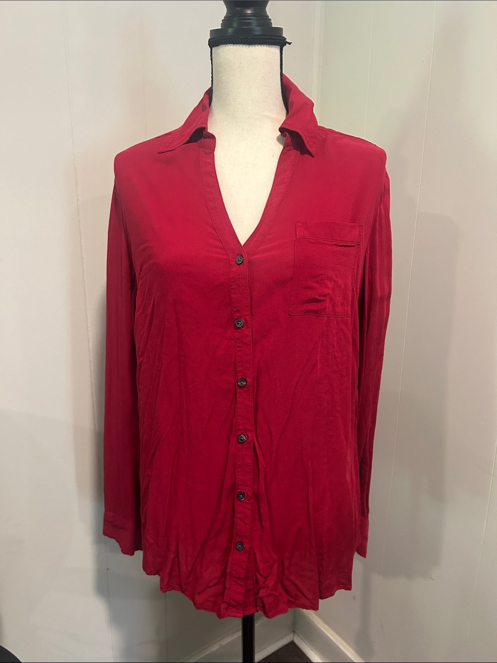 Express Crimson Red Button-Down Blouse